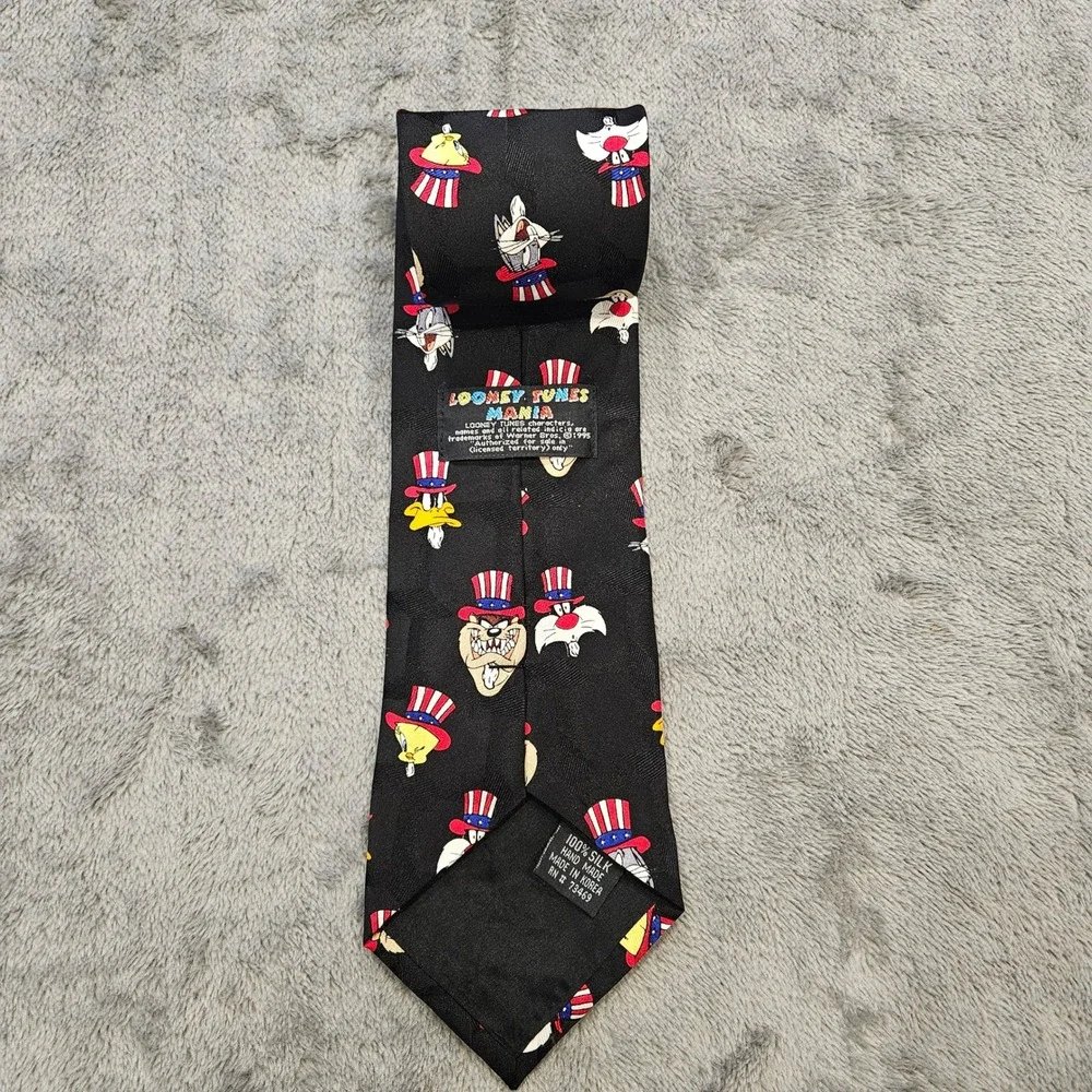 Vintage 1995 Looney Tunes Patriotic Uncle Sam Silk Tie Bugs Bunny Taz 4th July
